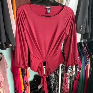 Express Women's Burgundy Tie-Front Blouse